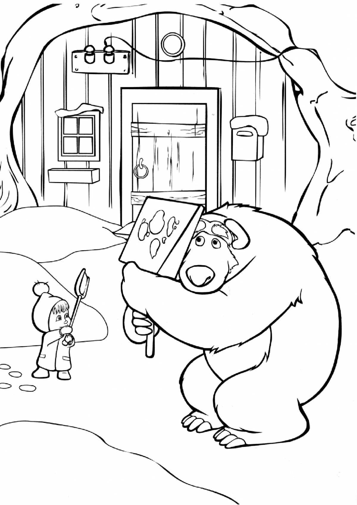 Coloring page adorable bear from masha and bear