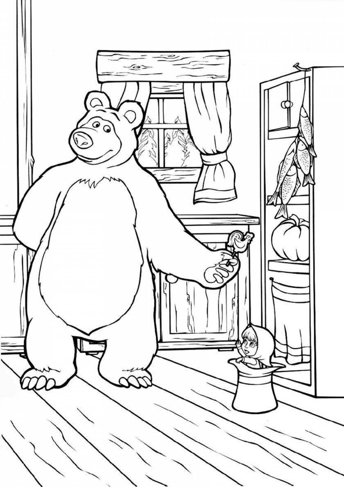 Coloring page mischievous bear from masha and bear