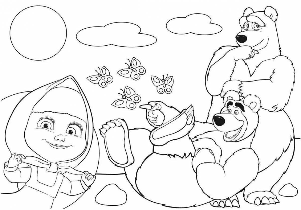 Coloring page adorable bear from masha and bear