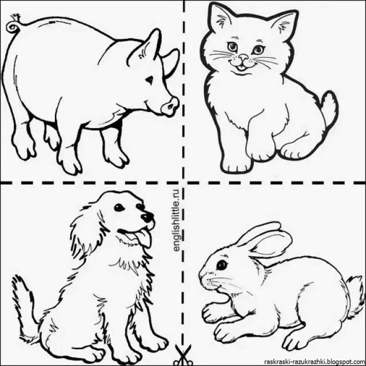 Cute coloring book for children 5 years old pets