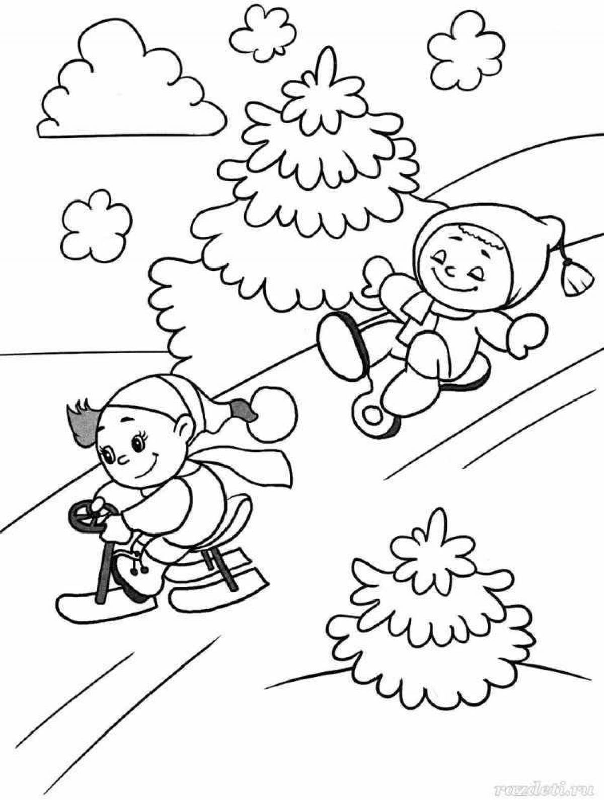 Sparkling coloring book for children in winter