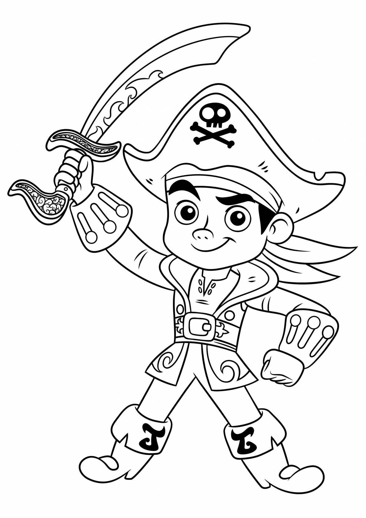 Coloring page energetic pirate