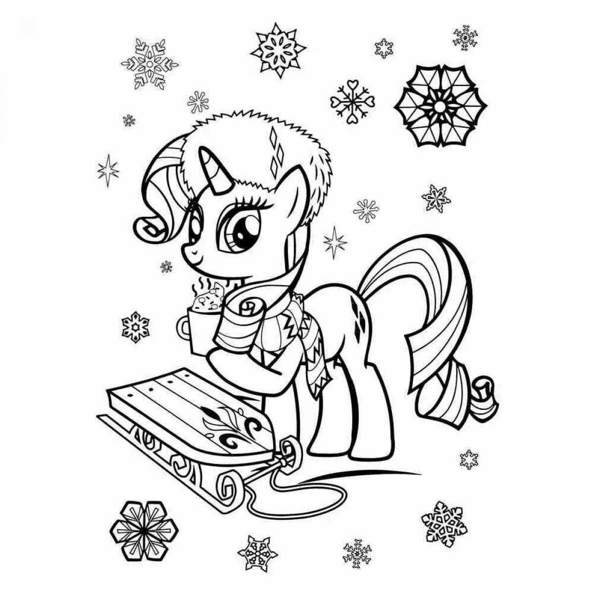 Coloring page joyful pony sleigh