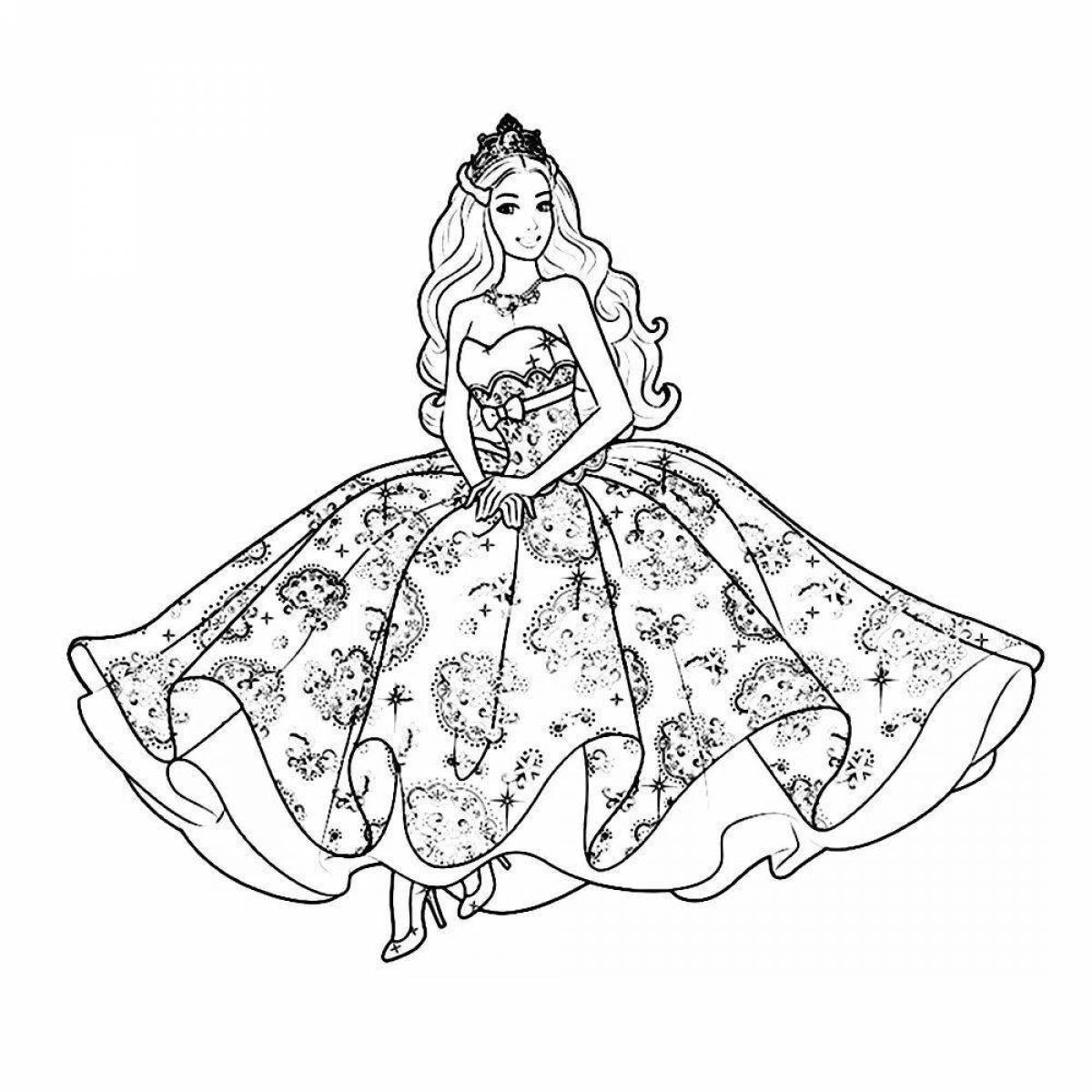 Буйное платье принцессы-раскраски