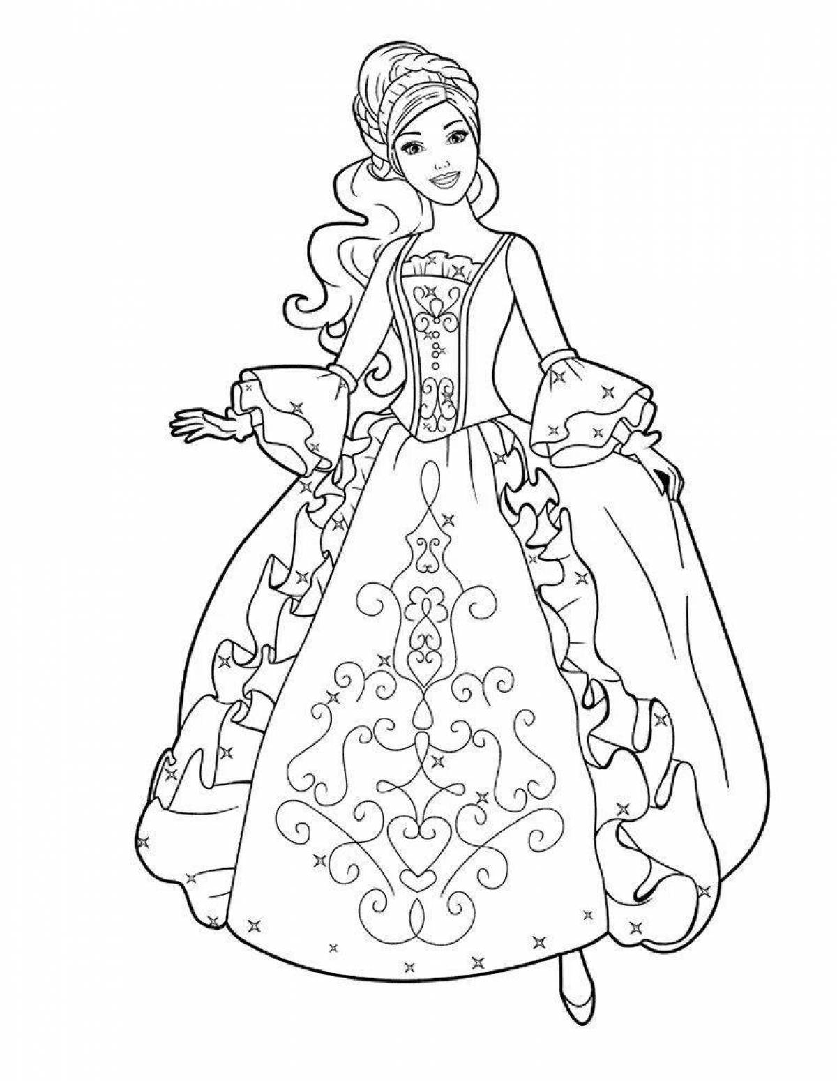 Роскошное платье принцессы-раскраски