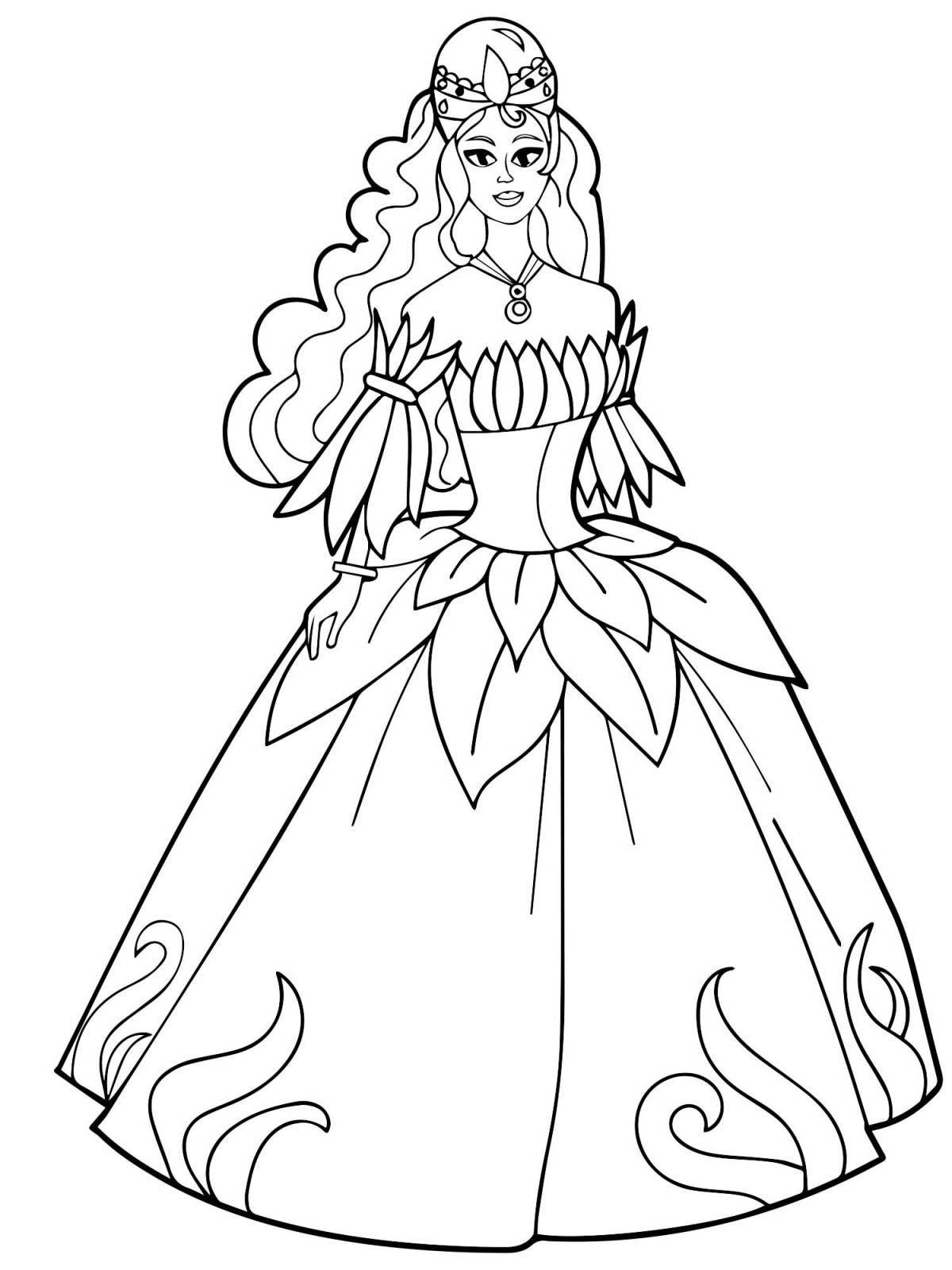 Гламурная раскраска платье принцессы