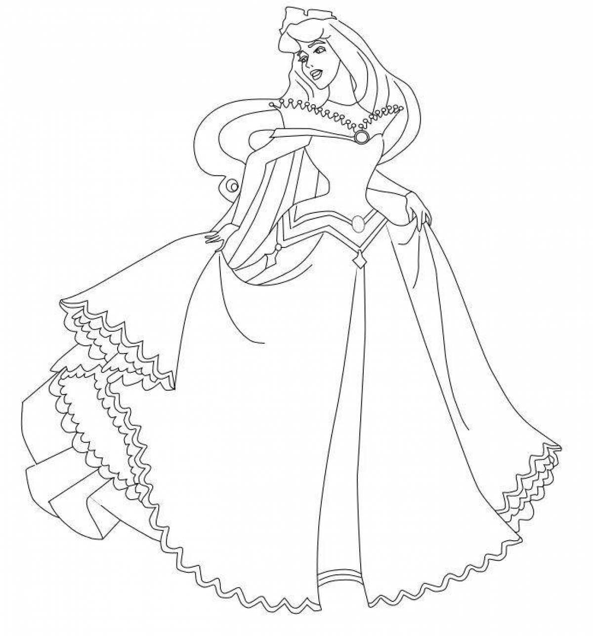 Величественное платье принцессы-раскраски