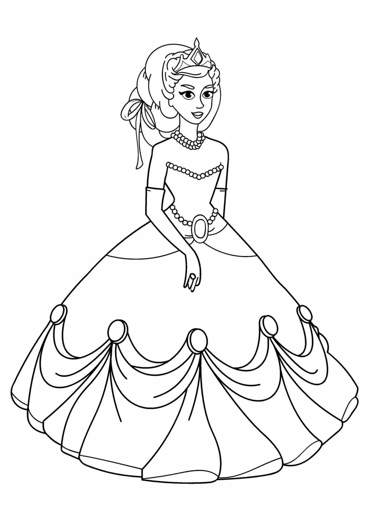 Изысканное платье принцессы для раскраски