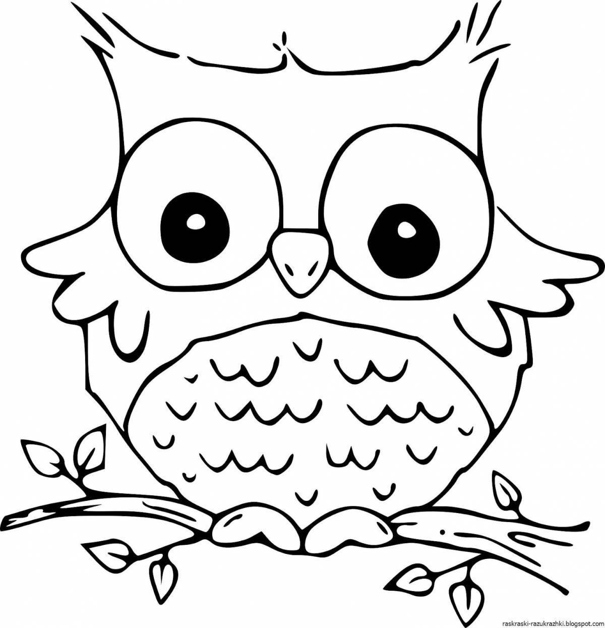 Bright owl coloring for kids
