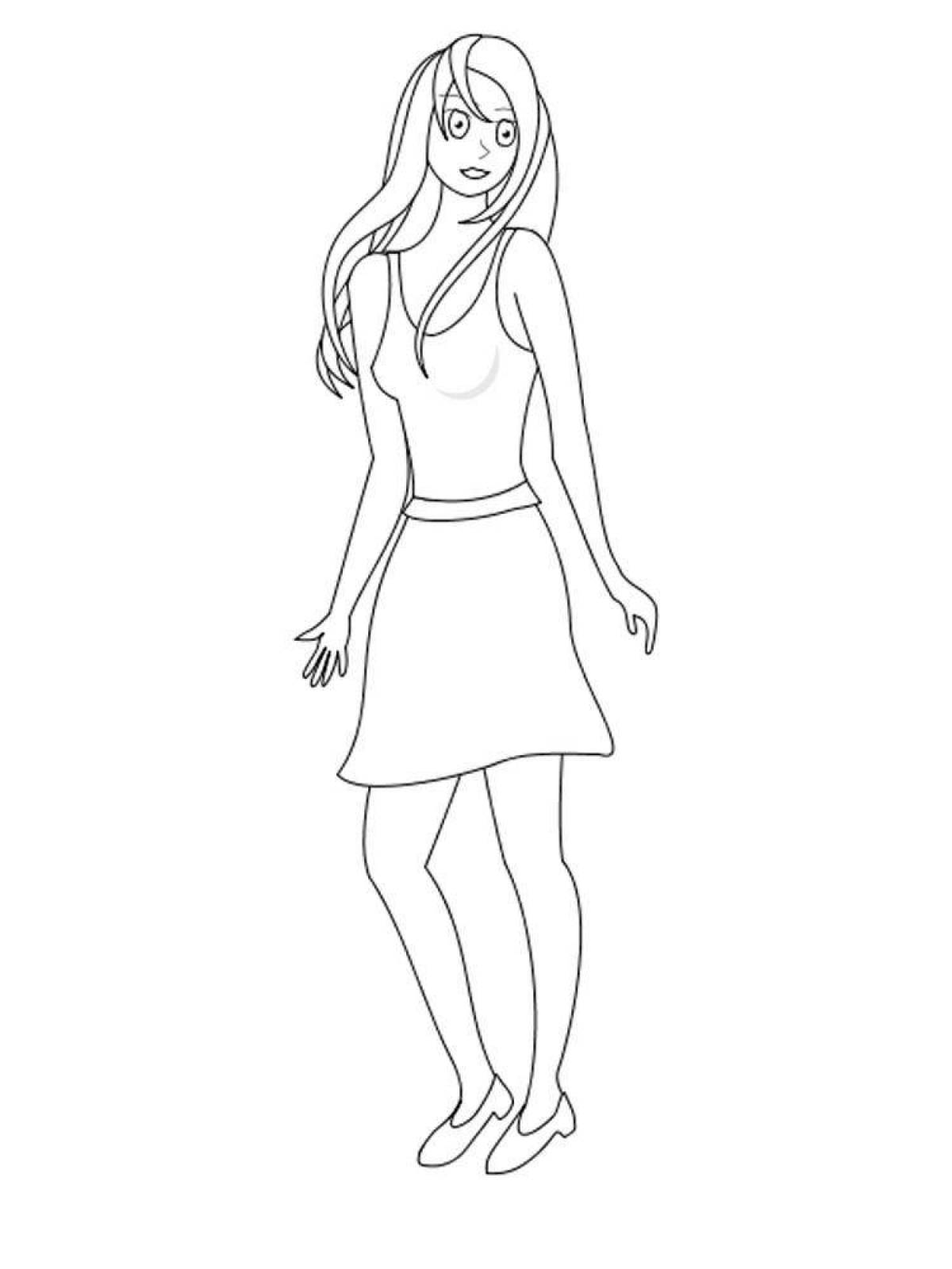 Charming girl full body coloring page