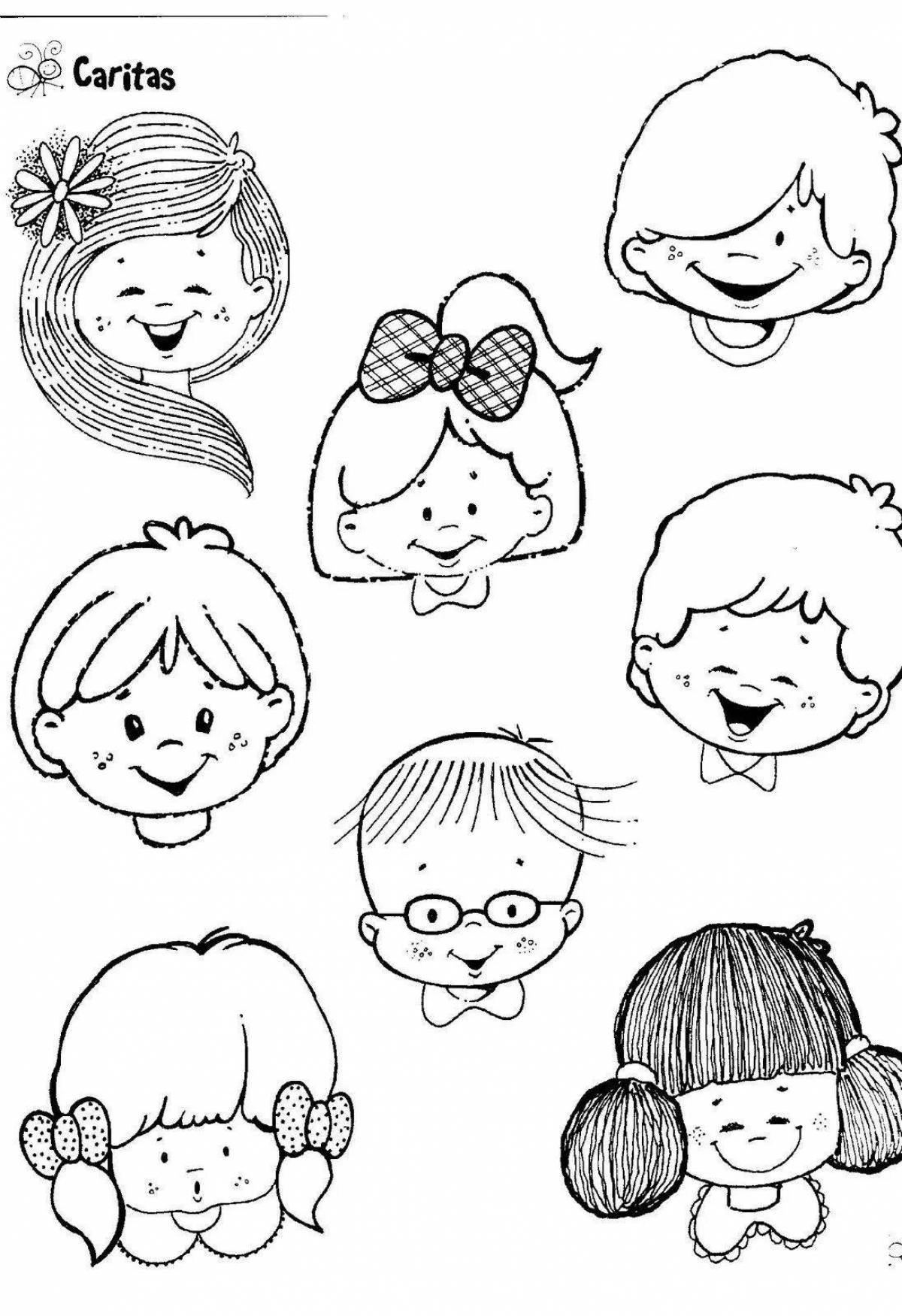 Radiant coloring page face for kids girls