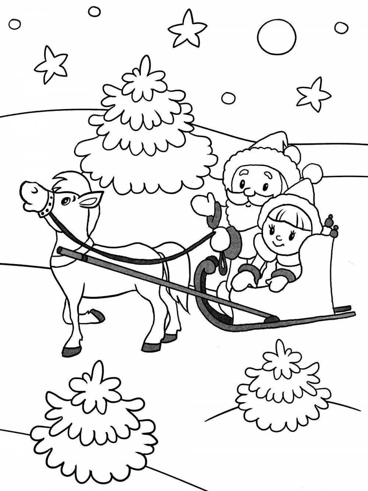 Playful coloring for children 3-4 years old winter