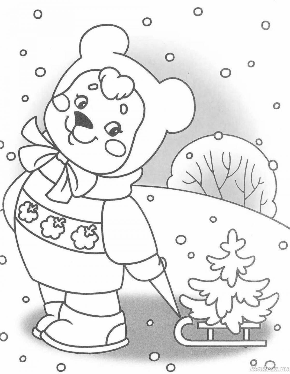 Whimsical coloring for children 3-4 years old winter