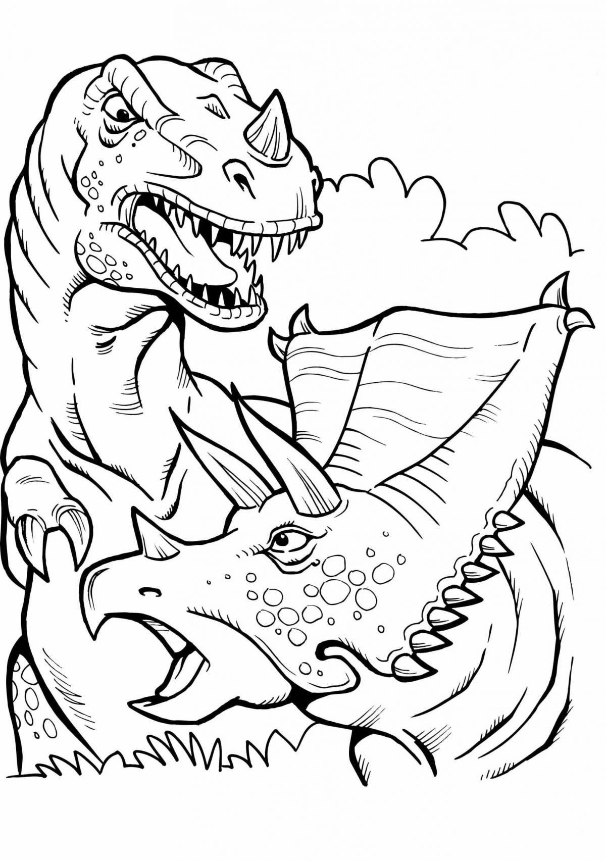 Coloring page energetic t-rex