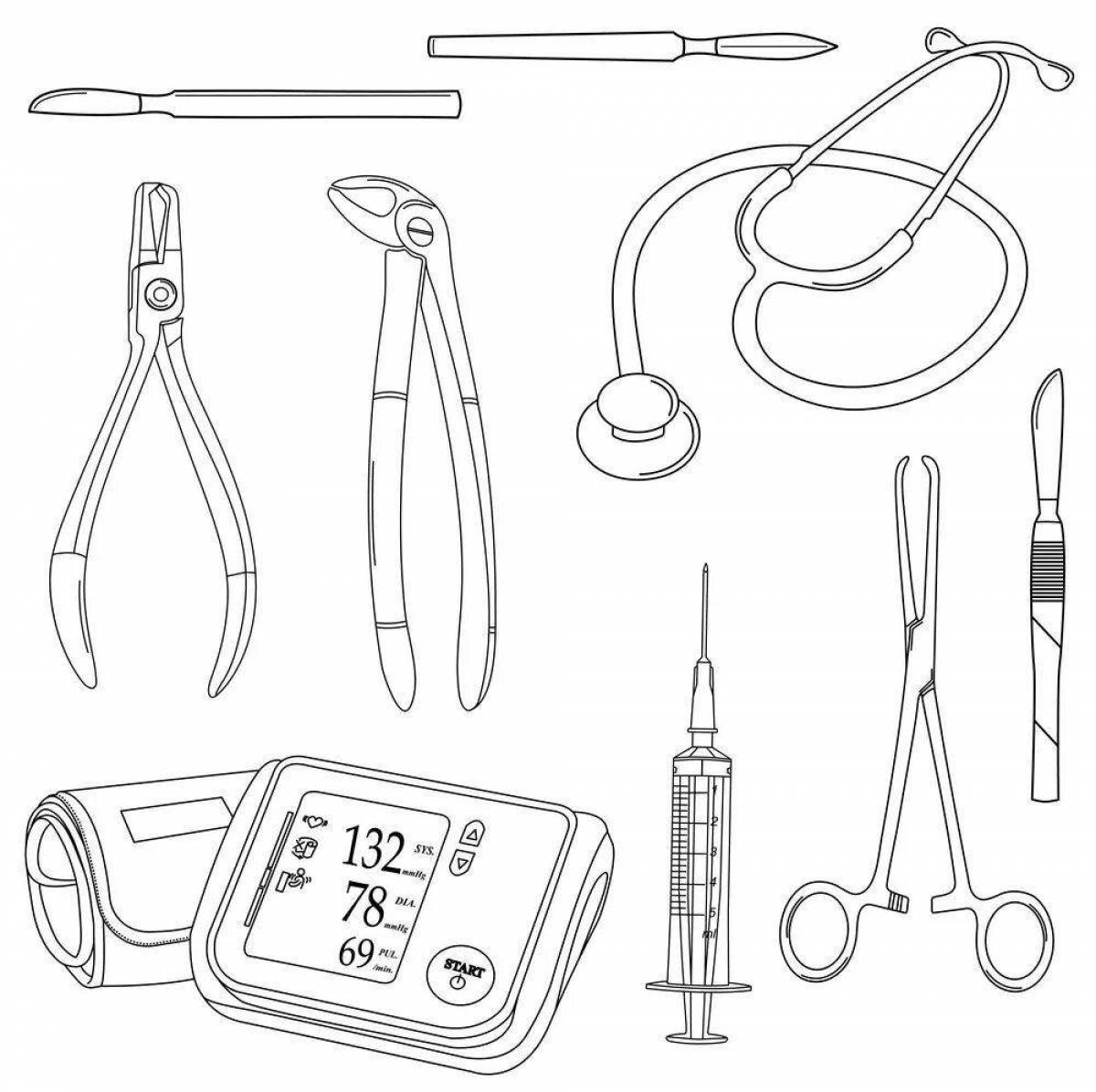 Colourful doctor's tools coloring book