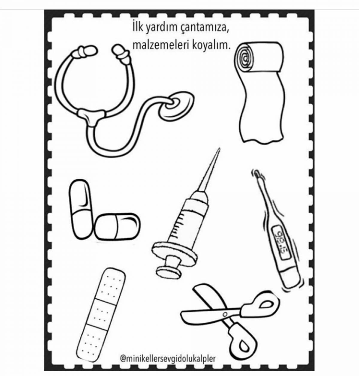 Страница раскраски «докторские инструменты»