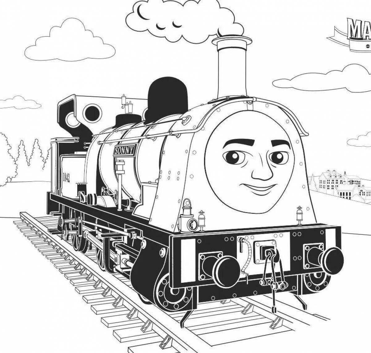 Colorful spider train coloring page