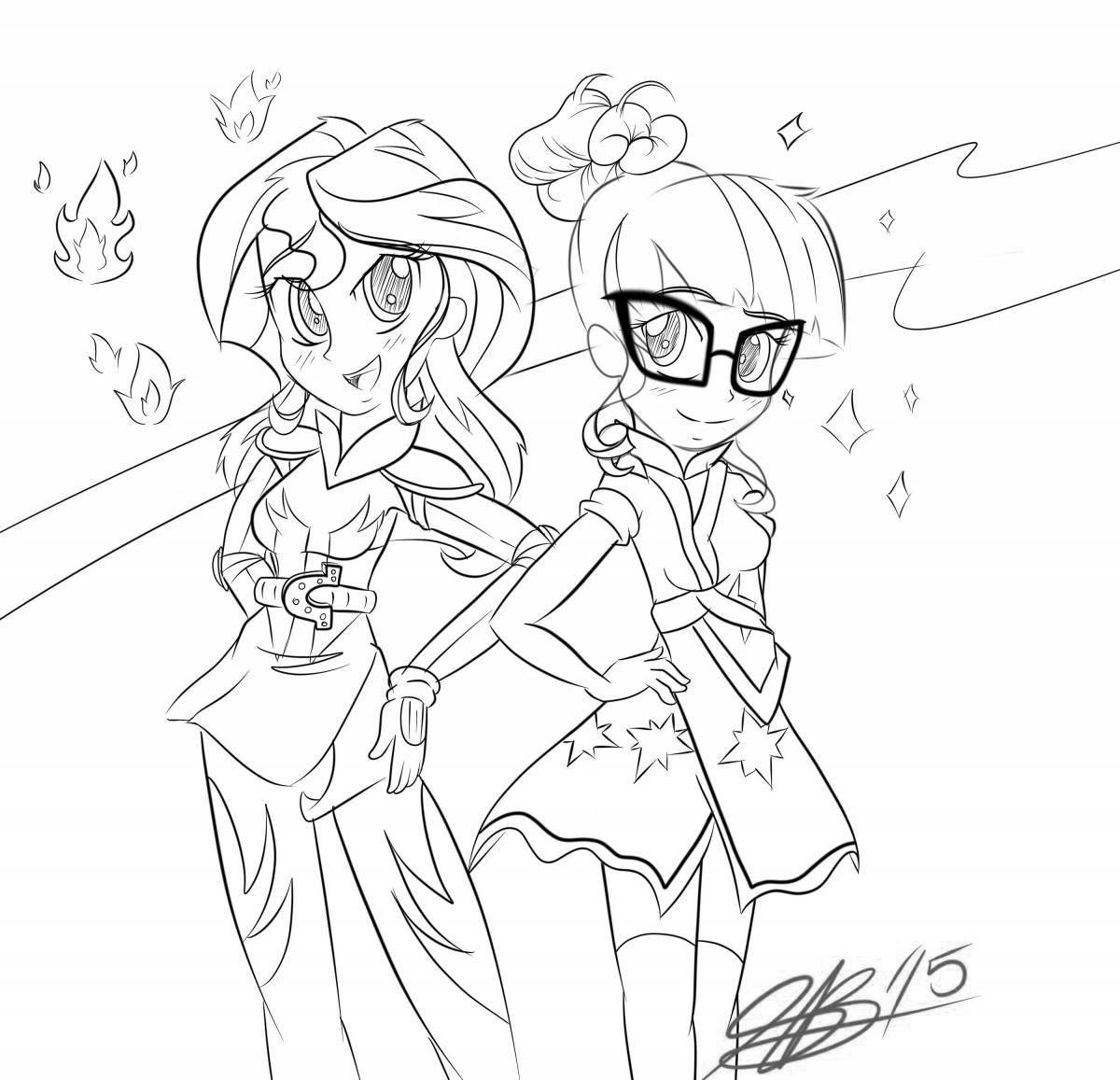 Blissful sunset shimmer coloring page