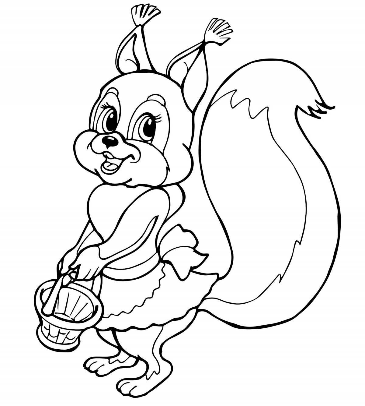 Coloring page joyful winter squirrel