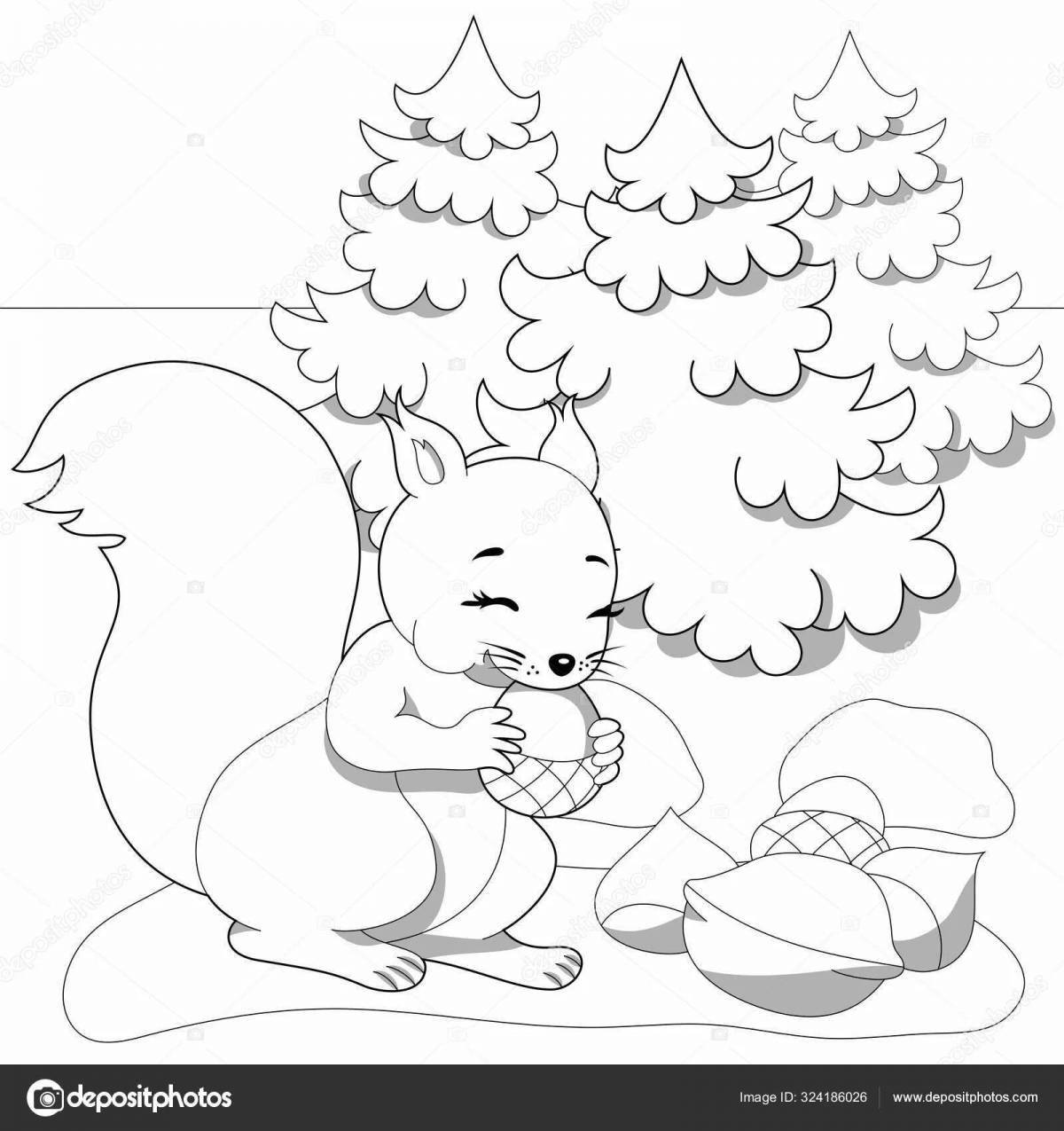 Sparkling winter squirrel coloring page
