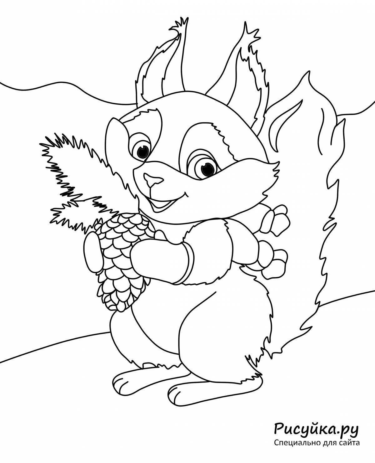Fun coloring book squirrel for children 6-7 years old