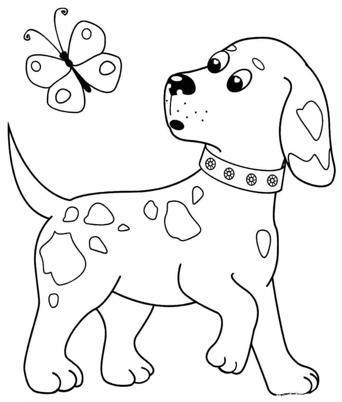 Fun coloring dog for children 6-7 years old
