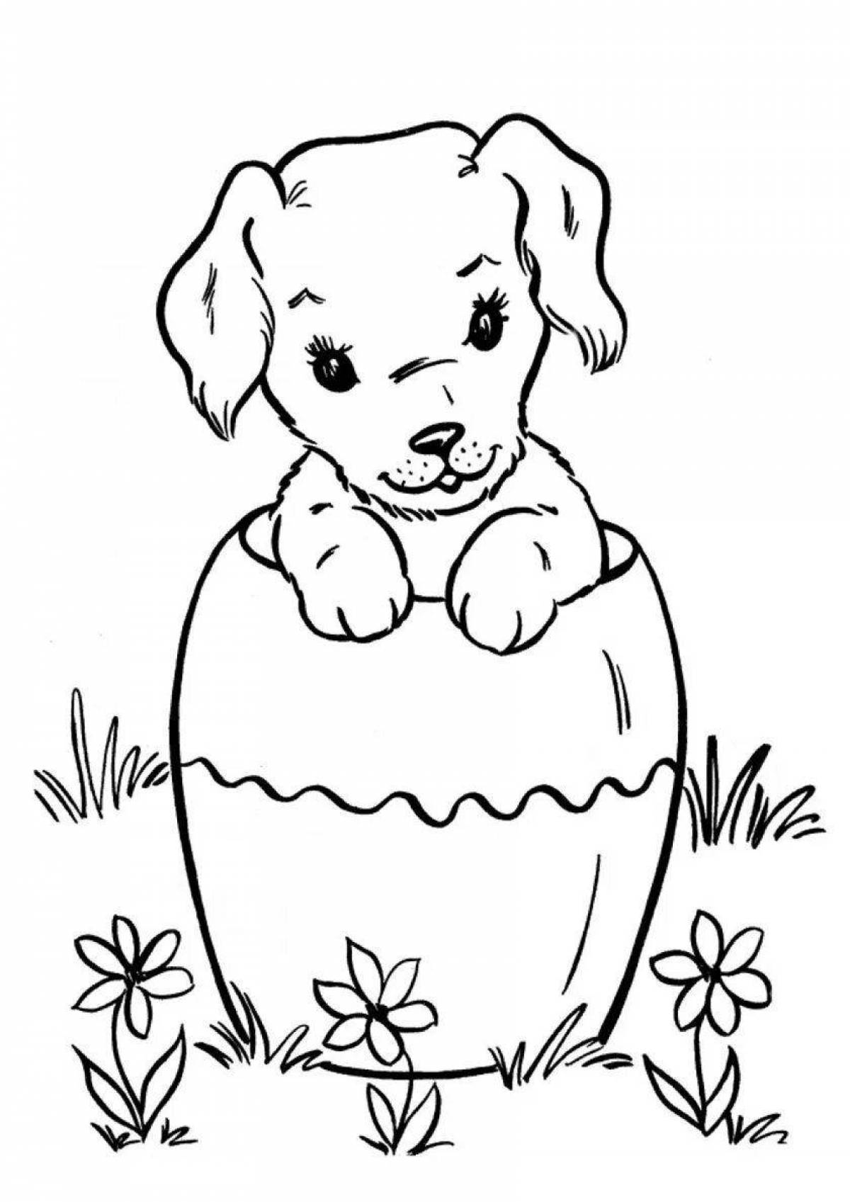 Fun coloring dog for children 6-7 years old