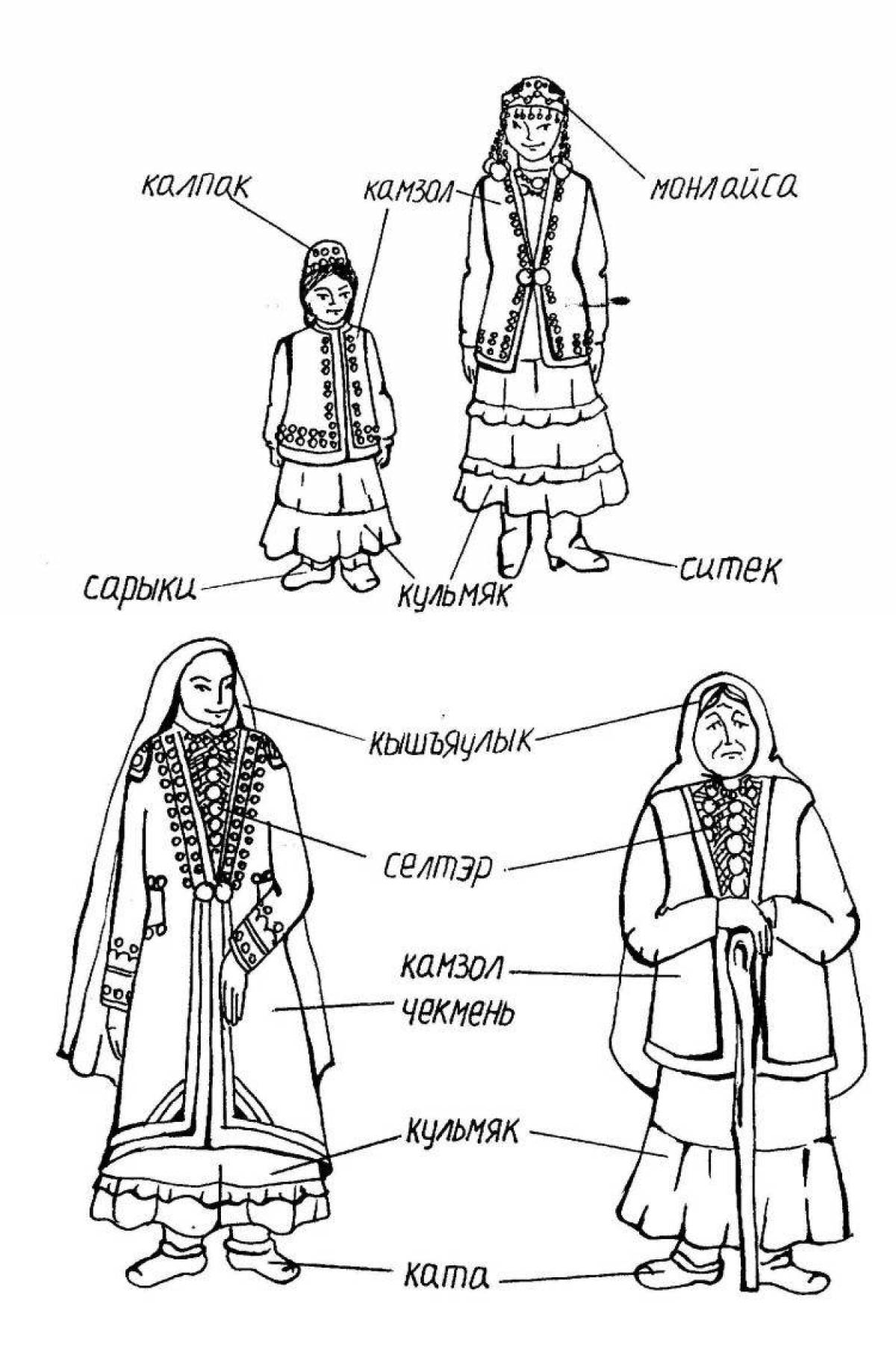 Coloring page stylish bashkir costume