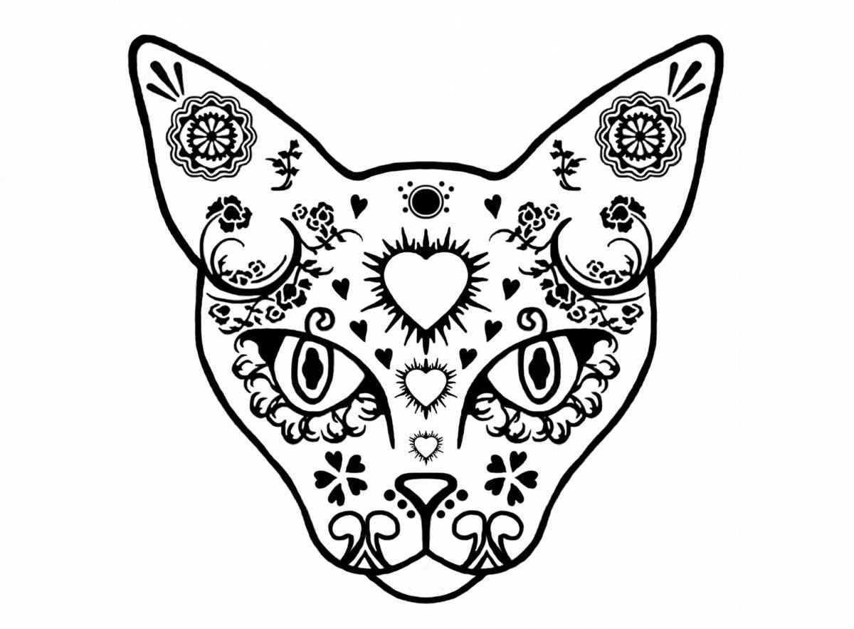 Coloring page beautiful cat mask