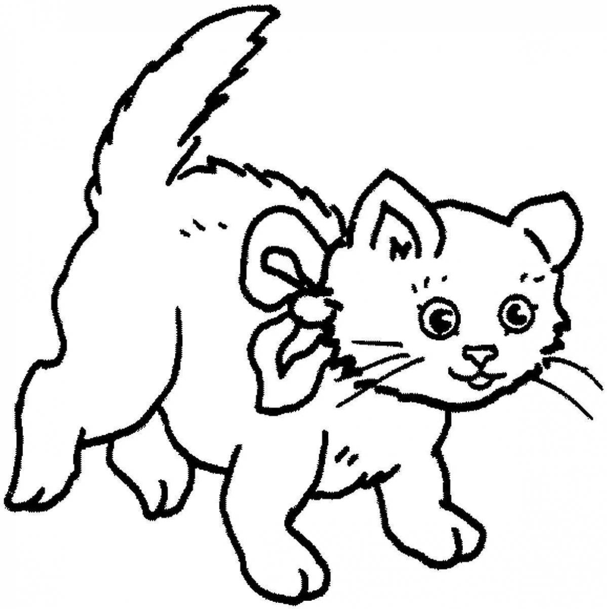 Раскраска пушистый коричневый котенок