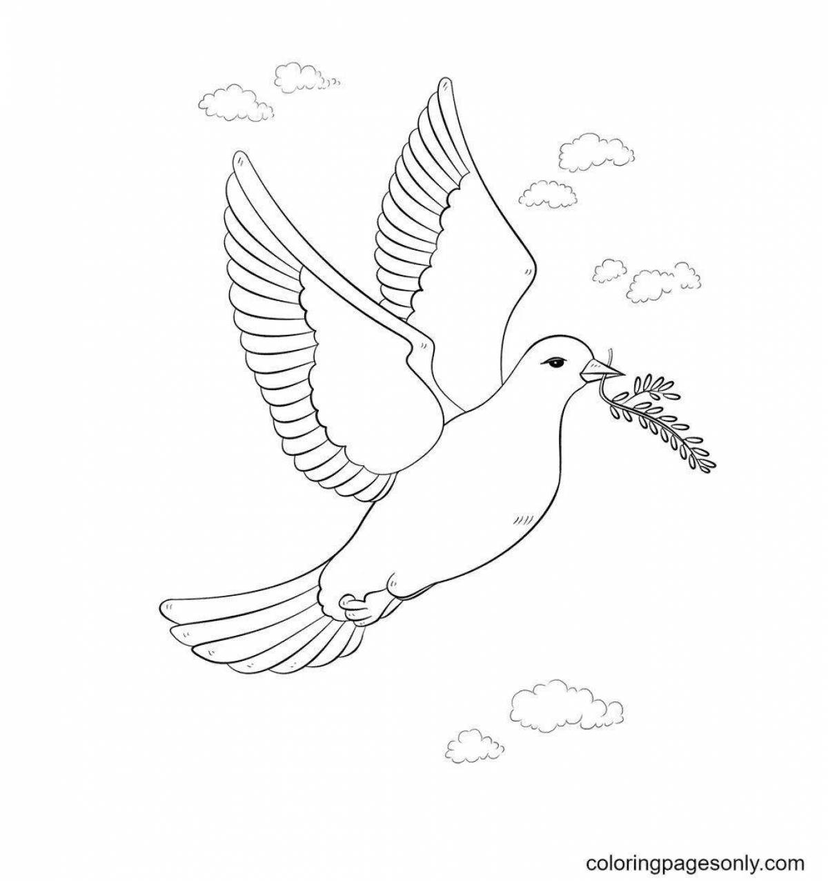 Coloring book glowing flying dove