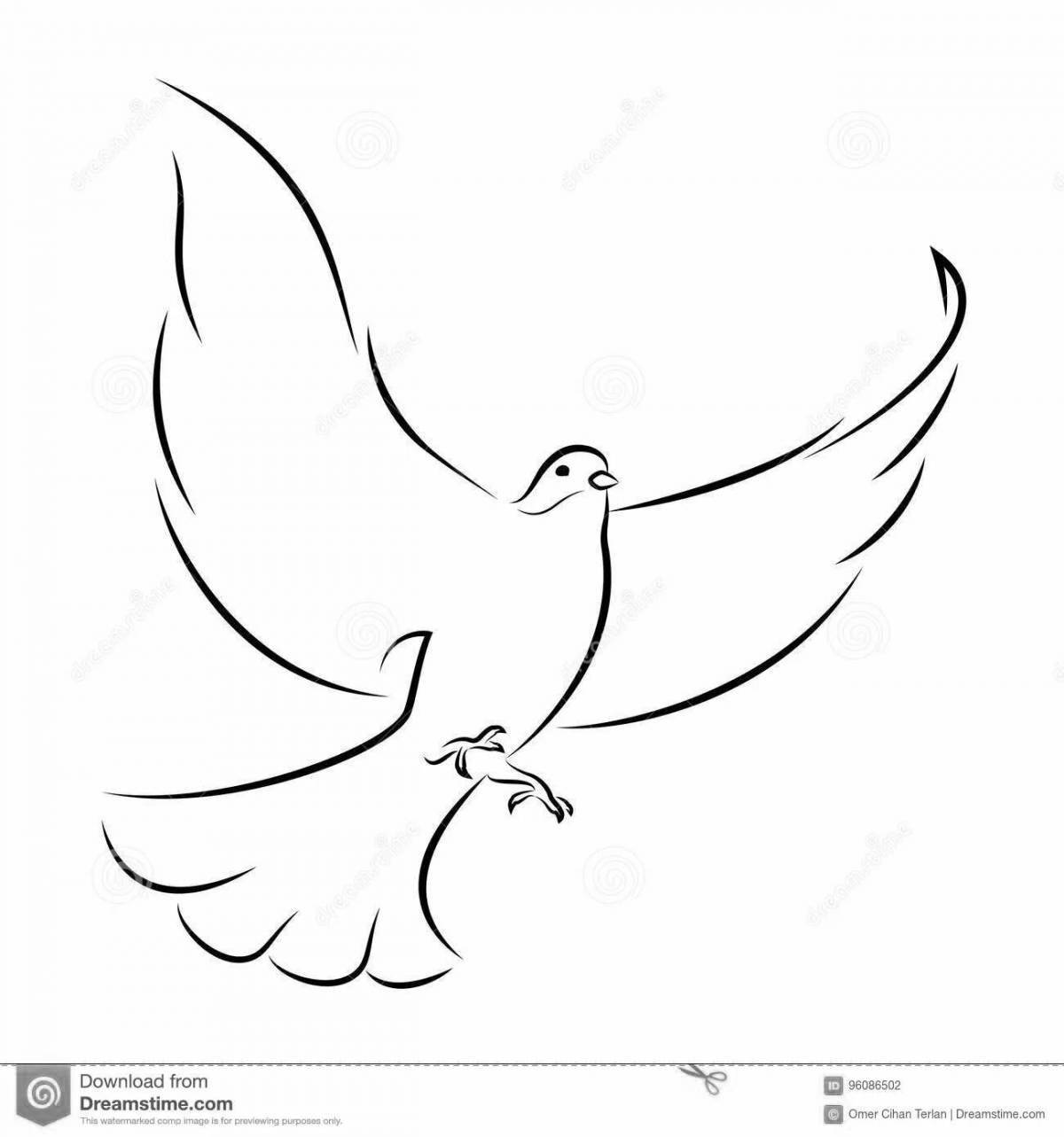Adorable flying pigeon coloring page