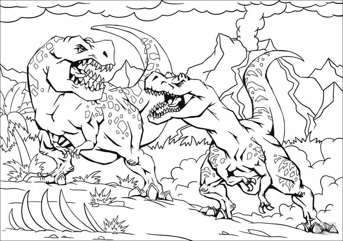 Coloring book brave angry dinosaur