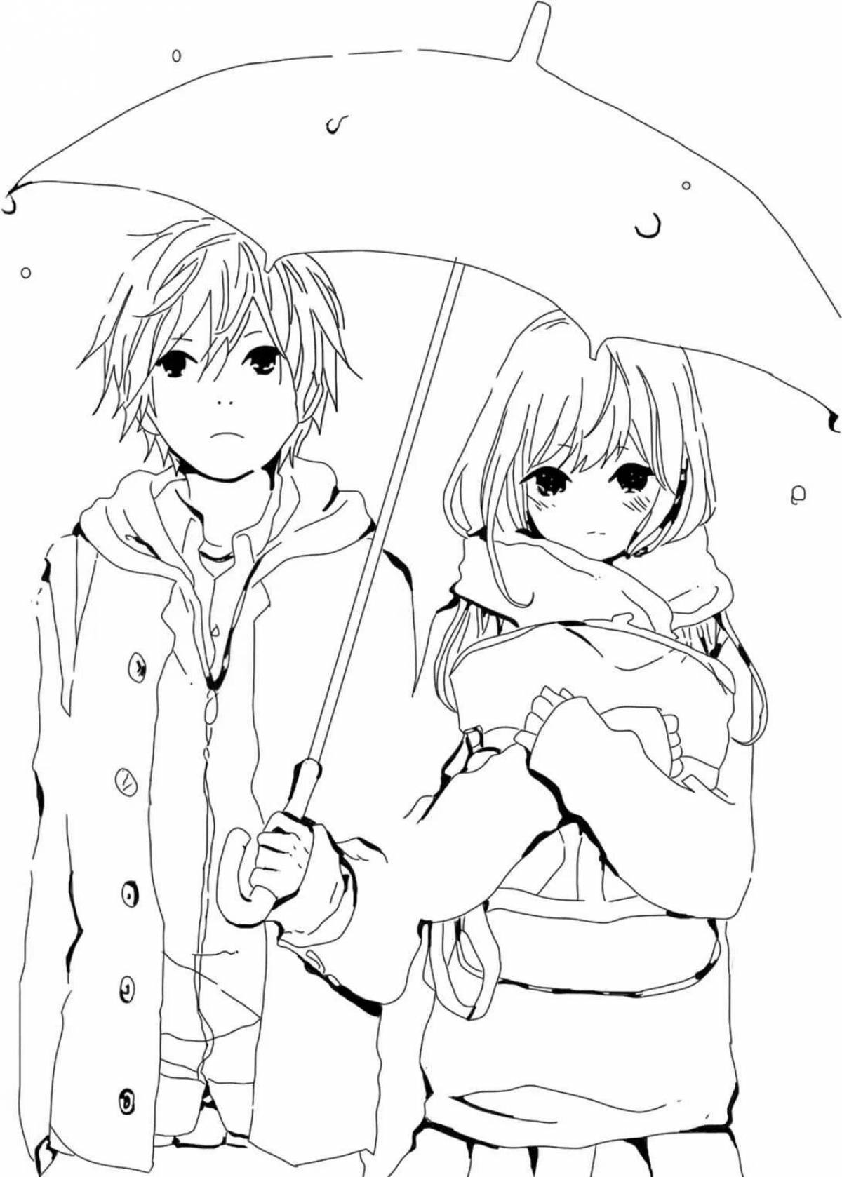 Blissful anime love coloring page