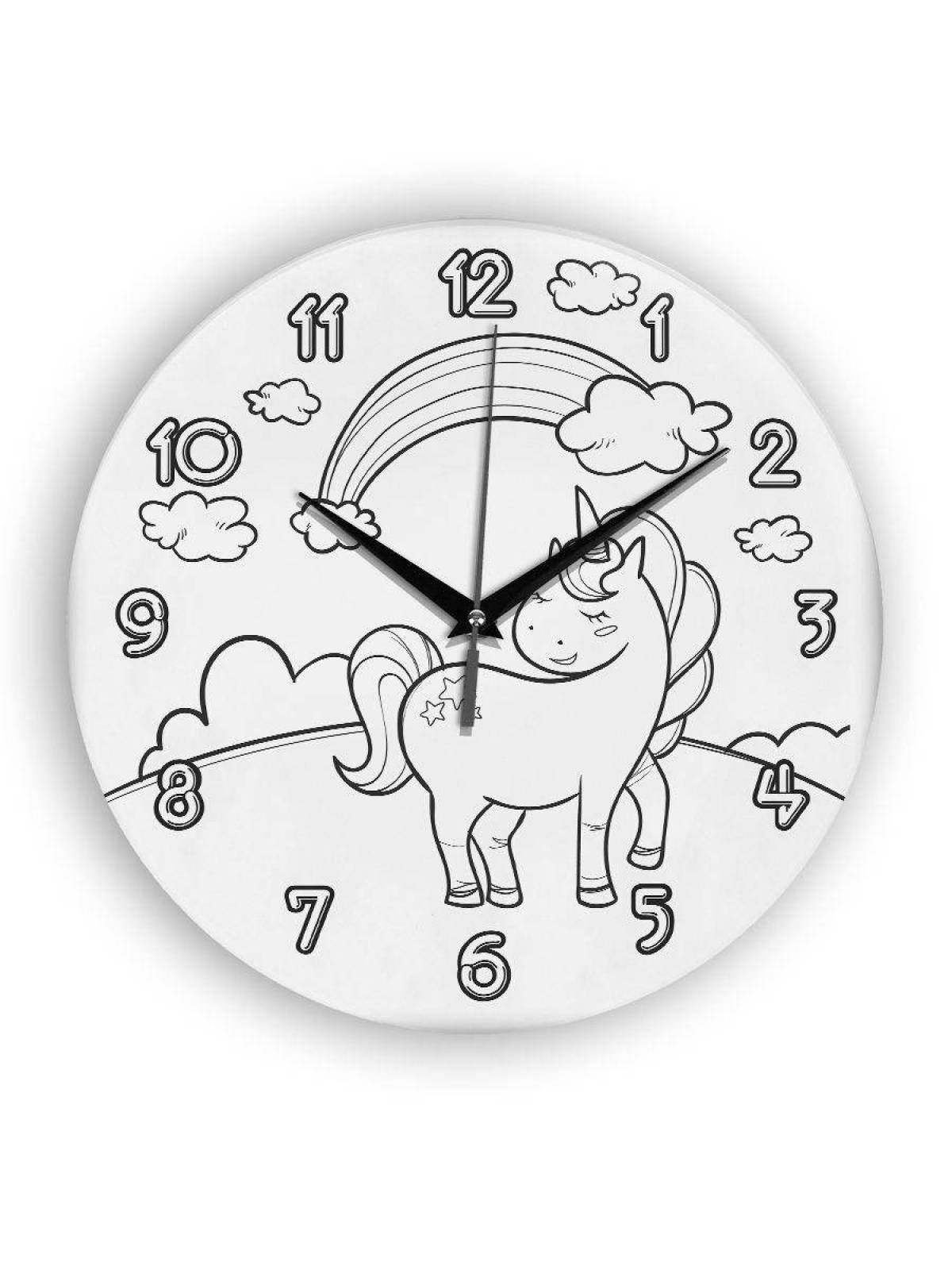 Playful wall clock coloring page