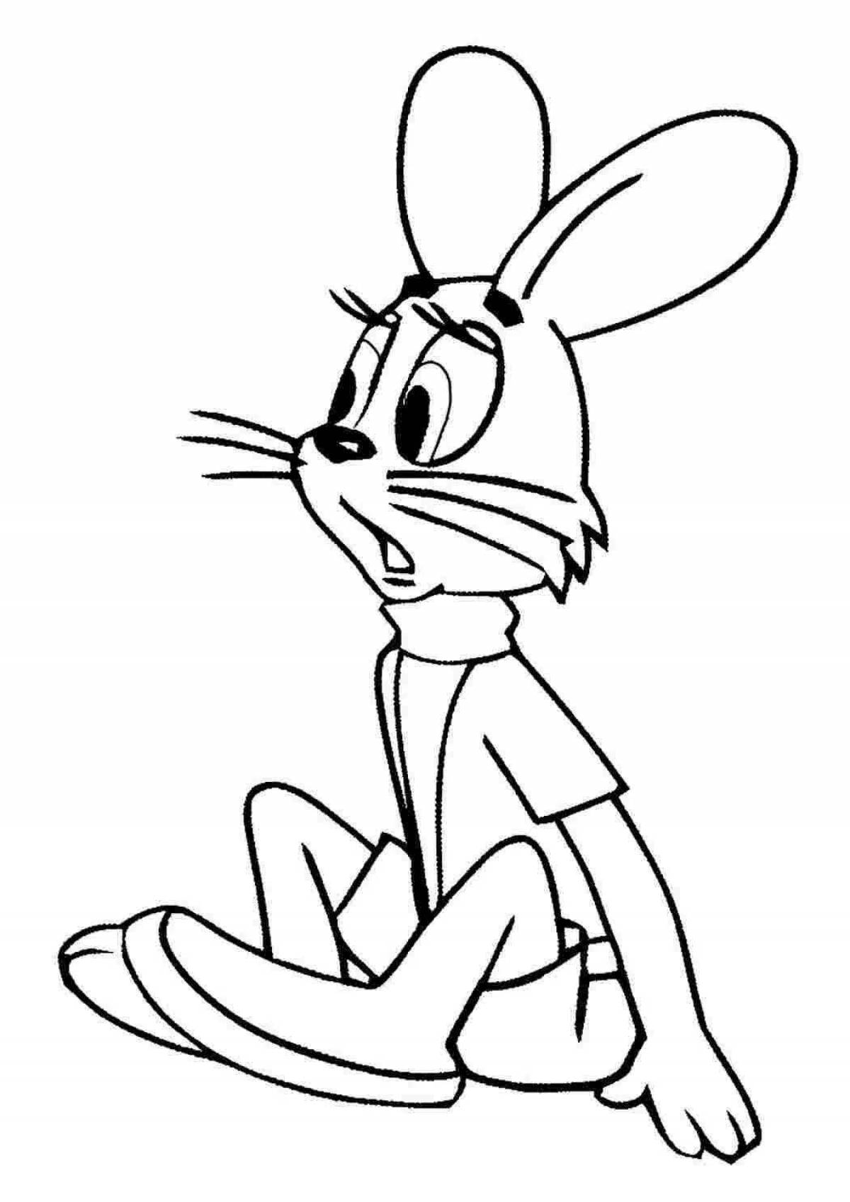 Coloring book happy cartoon hare