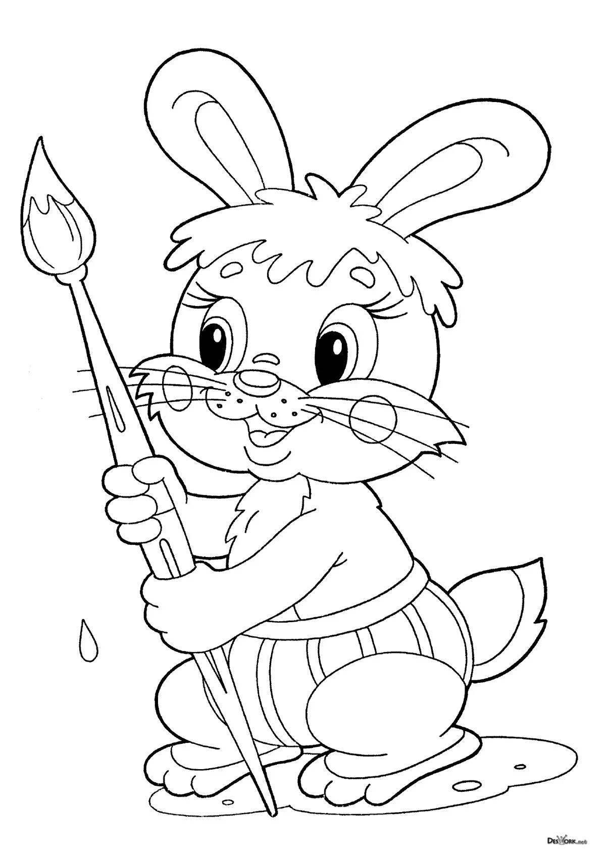 Attractive cartoon hare coloring page