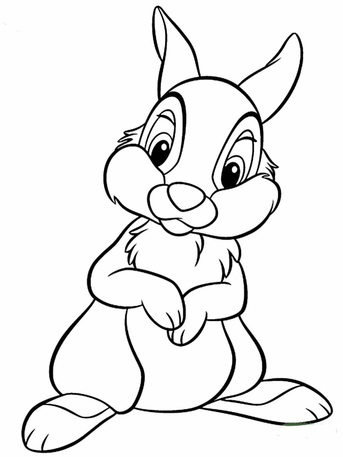 Coloring book energetic cartoon hare