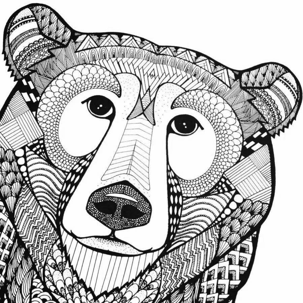 Изысканный антистрессовый медведь-раскраска