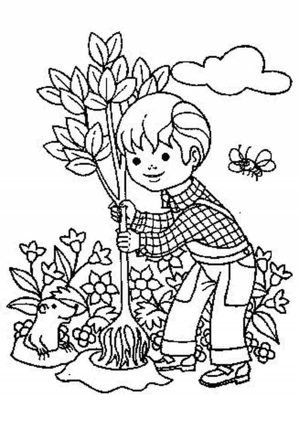 Joyful caring for nature coloring book for preschoolers on ecology