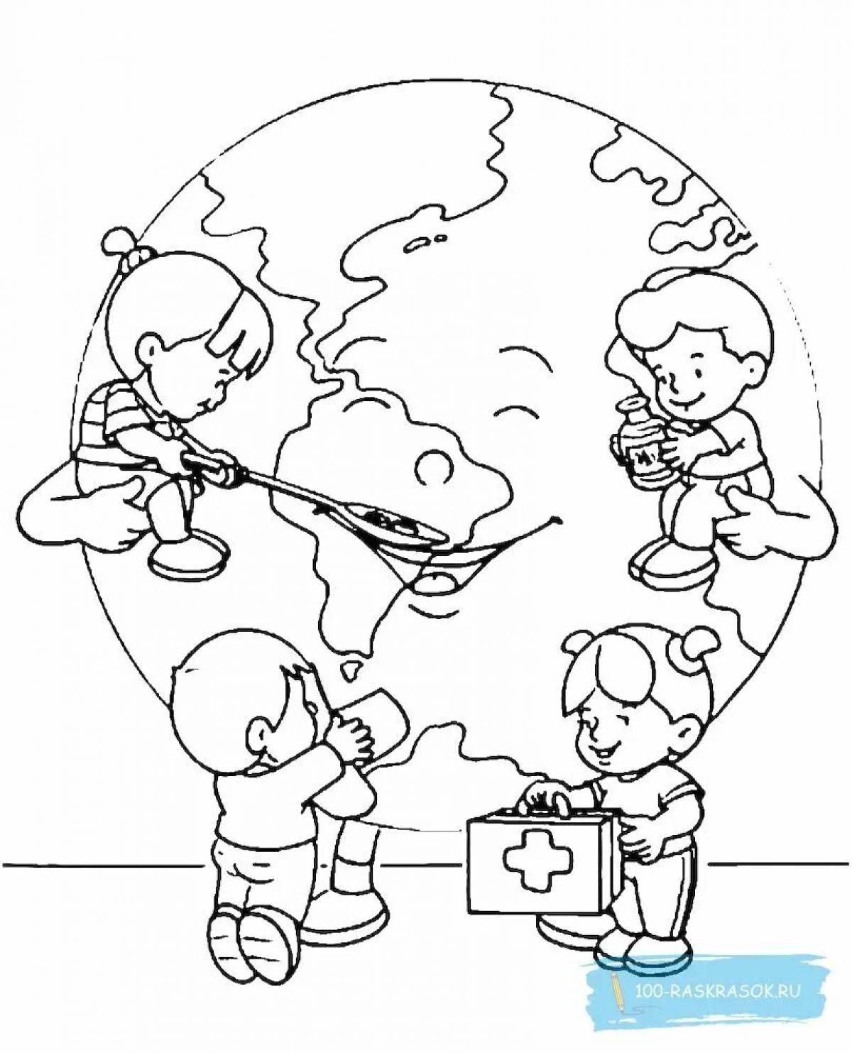 Fun care for nature coloring page with ecology theme