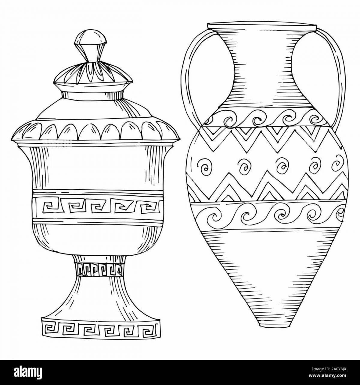 Coloring page of an intricate Greek vase