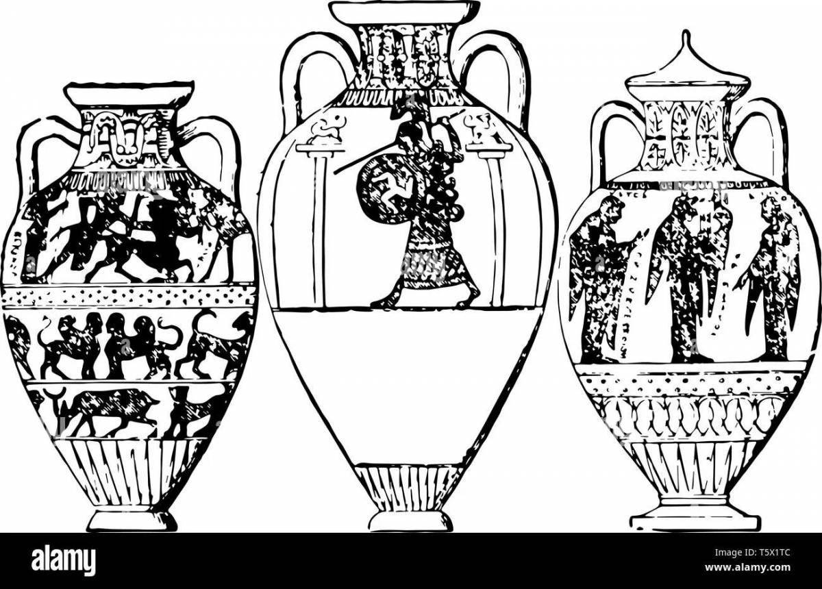 Интригующая греческая ваза-раскраска