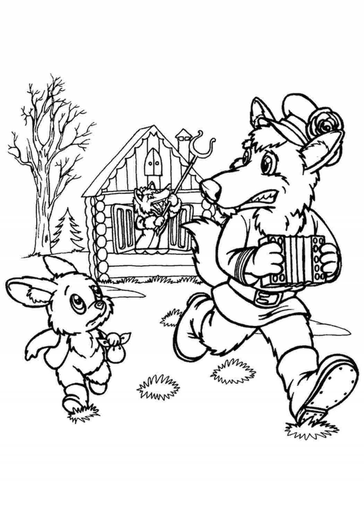 Playful hare hut coloring page
