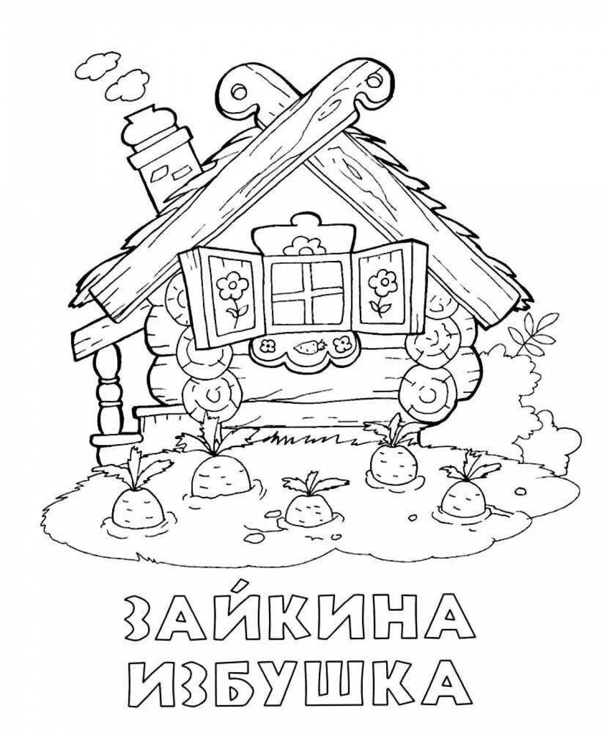 Coloring page magical hare hut