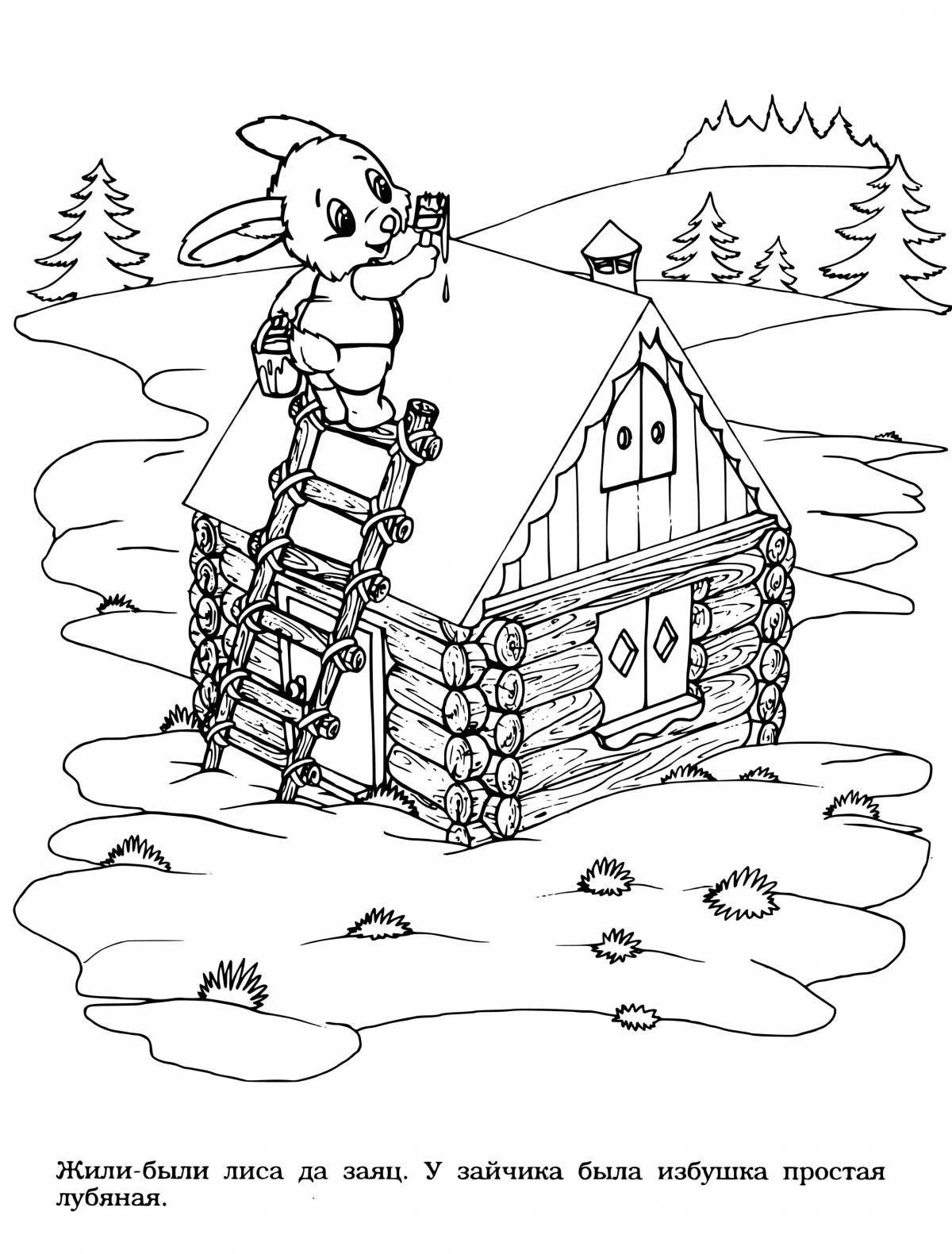 Animated rabbit hut coloring page