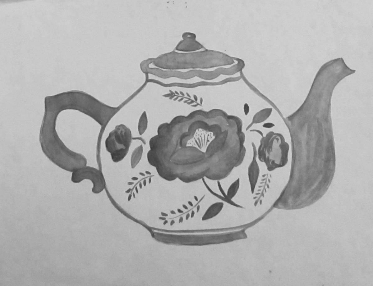 Веселая роспись чайника гжель для детей