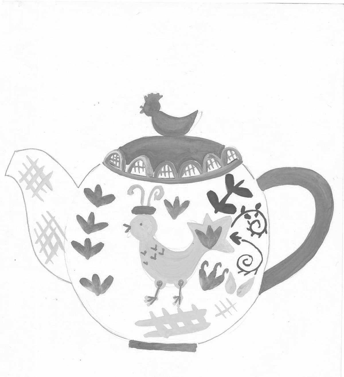 Gzhel gorgeous teapot coloring page