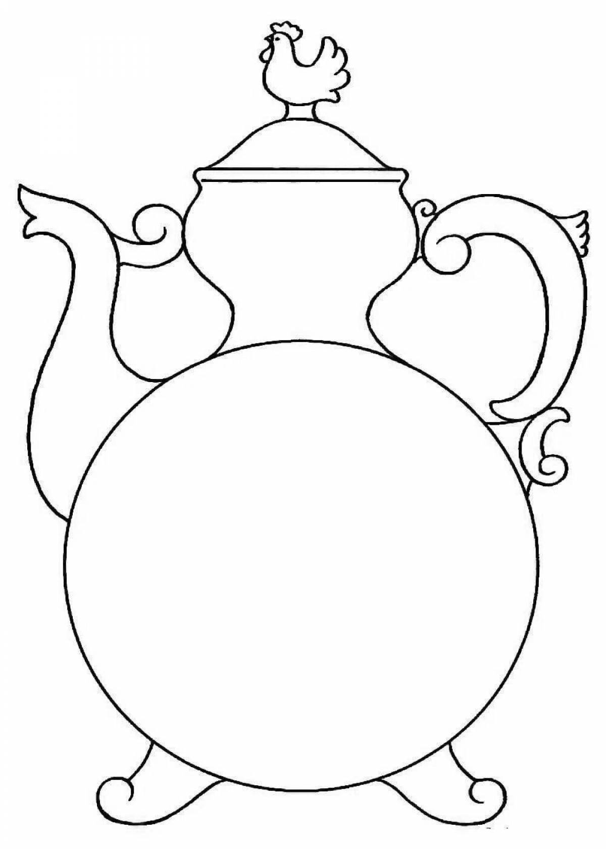 Раскраска сказочный чайник гжель