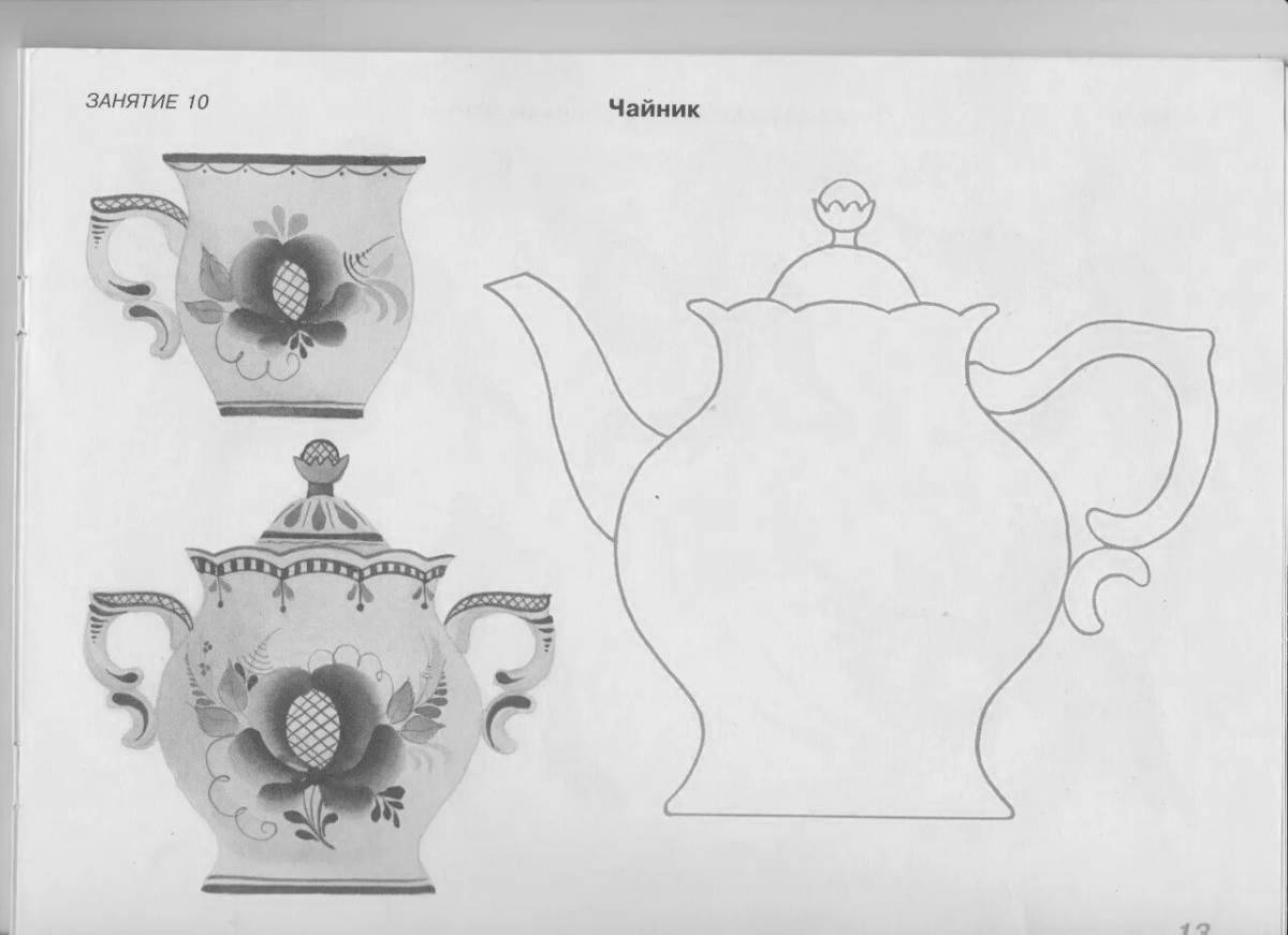 Экзотическая роспись чайника гжель для детей
